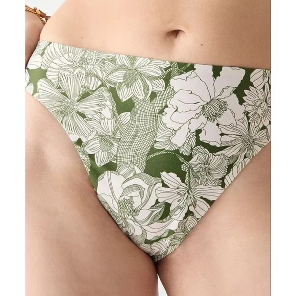 J.Crew High-Rise Cheeky Bikini Bottom in Liberty Linear Canteen Green Floral S - Picture 2 of 7